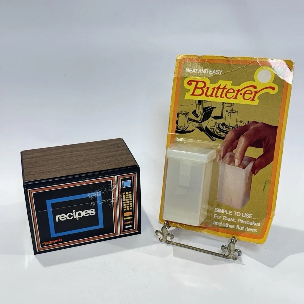 Vintage Retro Kitchen Lot Micro Meals Microwave Recipe Box & Butter-er NOS